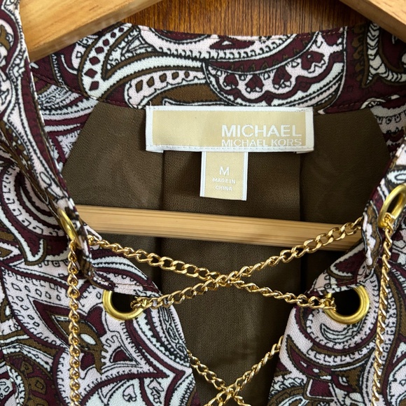 Michael Michael Kors Paisley Blouse with Gold Chain Sz M - Picture 5 of 6